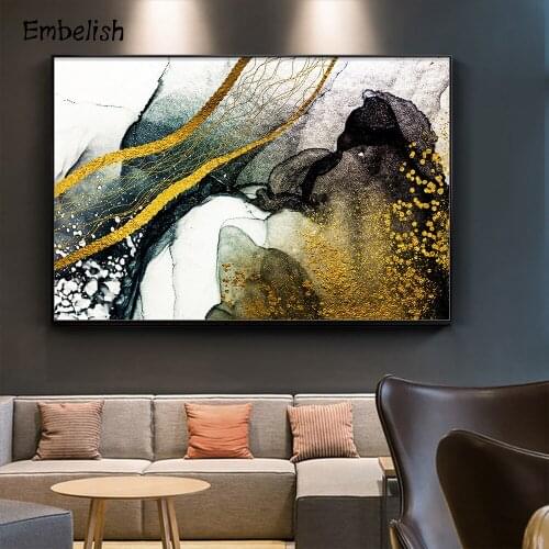 1 Pieces Hot Norduc Style Golden Abd Black Paints Modern Home Decor Wall Posters For Living Room HD Print On Canvas Oil Painting