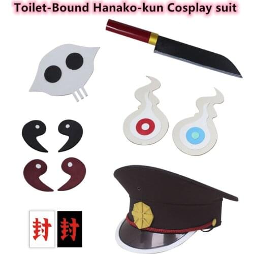 Anime Toilet-Bound Hanako-kun Hanako san Cosplay Toys Hat Hitodama Ghost fire Face sticker Hanako kun Nene Yashiro Costume wig