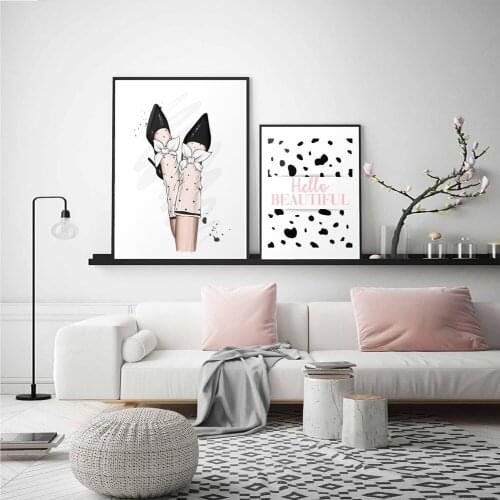 Hello Beautiful Fashion Lady Canvas Painting,High Heel Poster,Girly Print Wall Picture, Dressing Room, Modern Home Decor