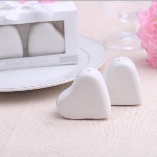 A Dash of Love Ceramic Heart Salt & Pepper Shakers Wedding Gift Seasoning Pot Bridal Shower Favors