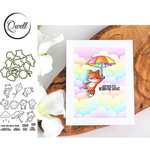 QWELL Bunny Fox Metal Cutting Dies With Clear Silicone Stamps Sun Clouds DIY Scrapbooking Craft Making Template 2020
