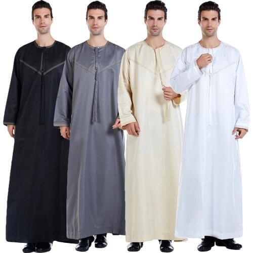 Fashion Men Robes Muslim Clothing Long Sleeve Dubai Arab Dubai Indian Middle East Islamic Man Jubba Thobe Plus Size Ramadan Arab
