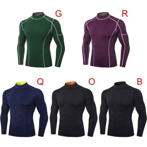 Mens Fitness Long Sleeve High-Stretch Skinny Quick-Drying Running Training Wear Turtleneck Color Matching Sports Top T-Shirtve