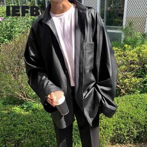 IEFB /mens clothing Korean new black soft PU leather clothes handsome oversize jacket male autumn new single breasted 9Y3907