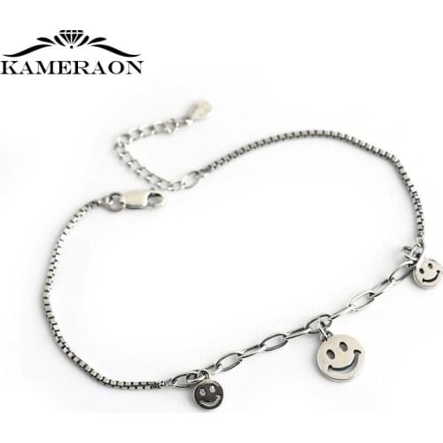 Real 925 Silver Bracelets for Women Retro Smile Thai Silver Korean Charms Bracelet Punk Style Party Appointment Fashion Jewelry