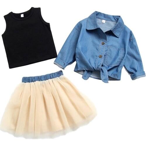 2-6Y Girls Dress Set Denim Jacket + Tutu dress 3pcs Princess Dresses For Girls Kids Spring Suit Childrens Costumes Kid Clothing