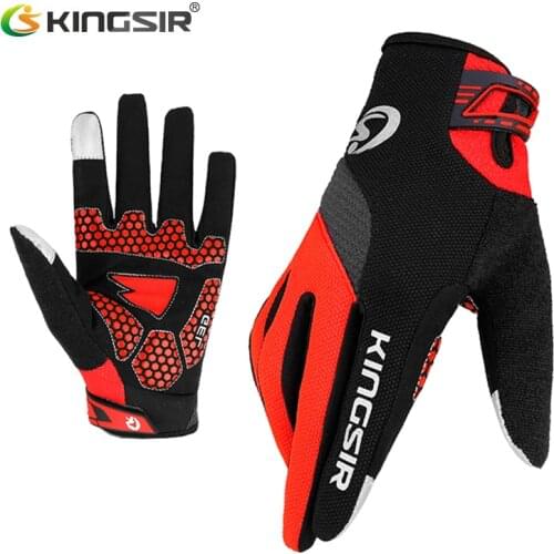 KINGSIR Touch Screen Cycling Gloves Full Finger Spring Sport Bicycle Gloves Shockproof GEL Pad Mountain Bike Gloves Mtb Gloves