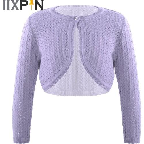 Girls Hollow Knitted Long Sleeve Bolero Cardigan Shawl Shrug Princess Outwear Kids Dancewear Ballet Gymnastics Leotards Wrap