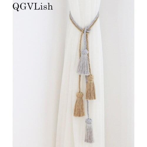 QGVLish 2Pcs 96cm Long Hand Woven Curtain Tie Tassel Hanging Belt Ropes Tieback Straps Curtain Accessories Bind Buckle Holder