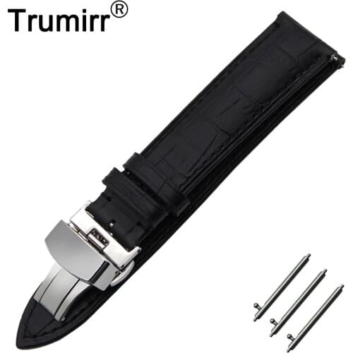 18mm 20mm 22mm First Layer Calf Genuine Leather Watch Band Quick Release Strap for Armani Butterfly Buckle Wrist Belt Bracelet