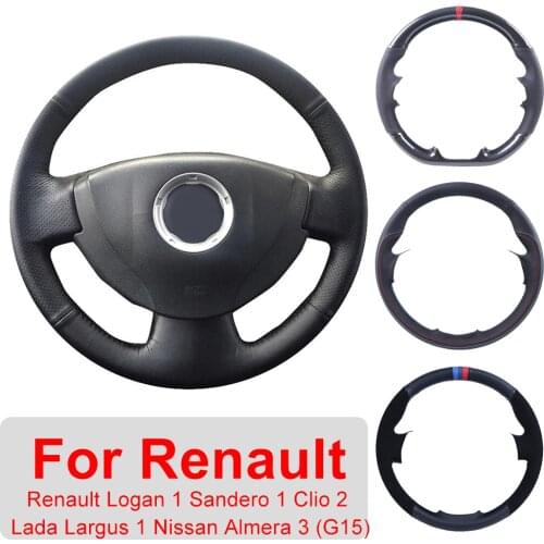 Hand Sewing Customized Car Steering Wheel Cover For Renault Logan1 Sandero 1 Clio 2 Lada Largus 1 Nissan Almera 3 (G15) Leather