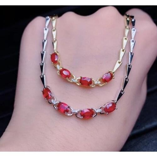 Silver bracelet charming red ruby gemstone bracelet women silver jewelry certified real natural gem birthday party girl gift