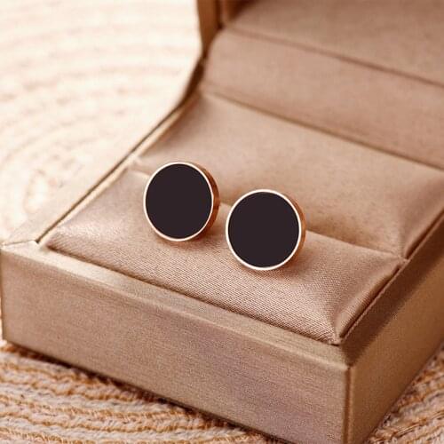 Simple Black Shell Color Retention Stainless Steel Stud Earrings Women Fashion Birthday Party Gift Jewelry Female Accessories