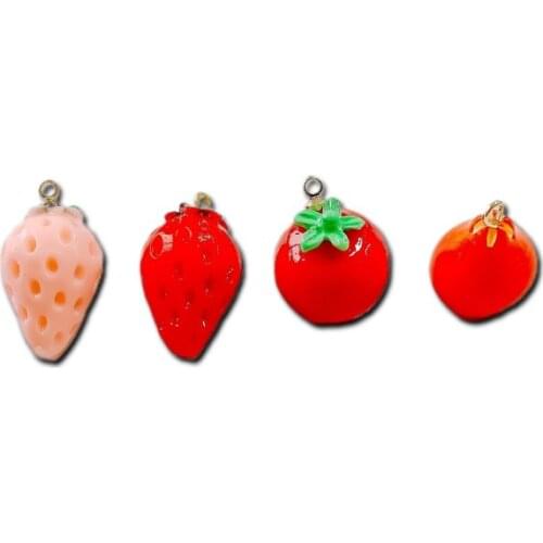 Acrylic Strawberry Pomegranate Eardrop Pendant Charms Necklace Earring Accessories Jewelry Making Supplies Diy Material 4pcs