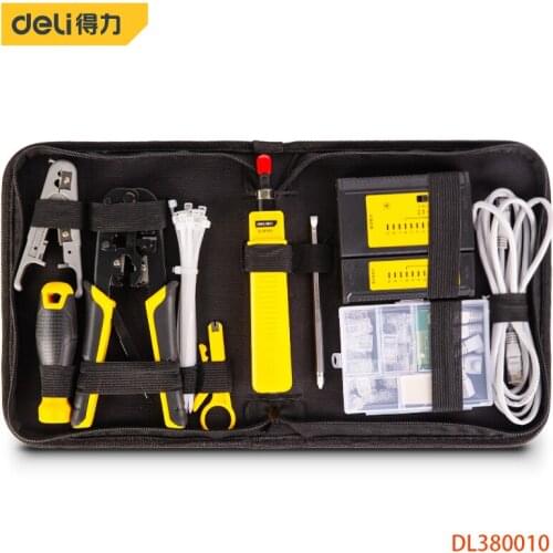 Deli 10-Piece Network Pliers Cloth Bag Set Lncluding Ratchet Network Pliers,Network Cable Tester,Dual-Purpose Screwdriver