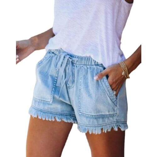 Loose Waist Casual High Waist Thin Denim Shorts Women Jeans Black Dark Blue Light Blue Green Pink Pants