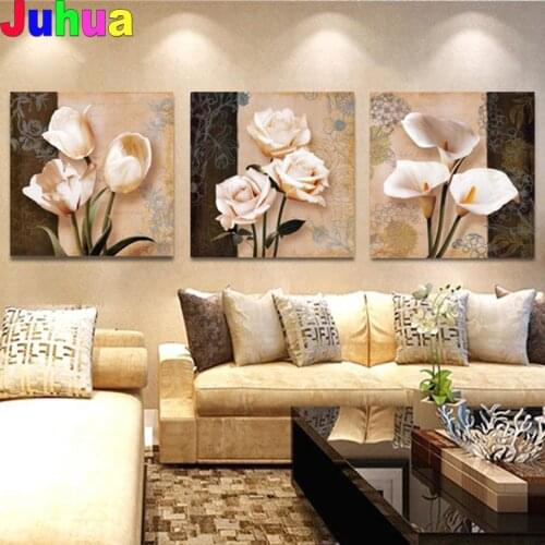Triptych Abstract Tulip Flowers Diamond Painting Full Square/Round 3 Pieces Rhinestone Embroidery Mosaic Cross Stitch Wall Art