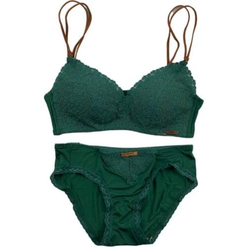 Japanese Wire Free Comfortably Sexy Push Up Bra and Panty Set Lace Cotton Kawaii Lingerie Women Intimates Seamless Deep V