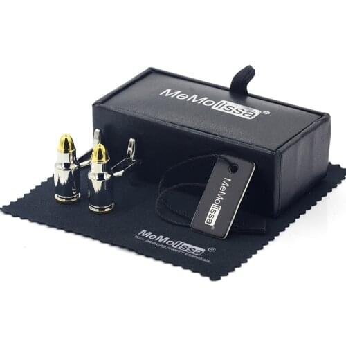 MeMolissa Display Box Cufflinks Bullet Cufflinks Copper Material Novelty Gold-color Bullet Design Cufflink Free Tag & Wipe Cloth