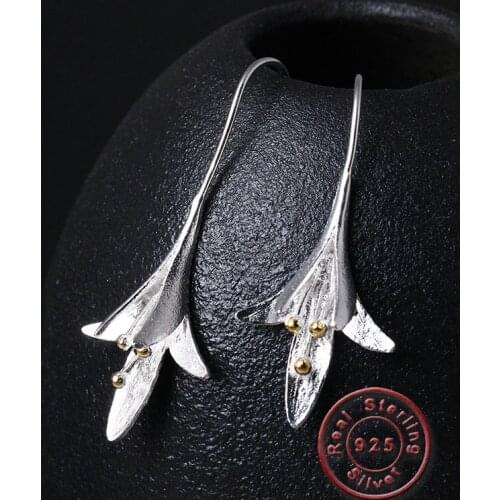 Amxiu 925 Sterling Silver Drop Earrings Handmade Lily Flower Dangle Earrings for Women Girls Birthday Gifts Piercing Accessories