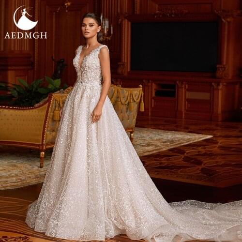 Aedmgh A-Line Wedding Dresses 2021 Sweetheart Sleeveless Vestido De Novia Robe De Mariee Elegant Lace Princess Bridal Gowns