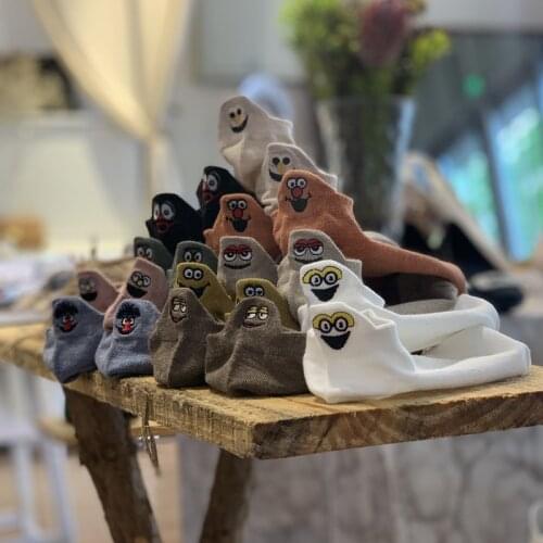 10 Styles Candy Colors Embroidery Socks Female Korean Style Original Innovation Weird Expressions Couple Socks Slippers Gifts