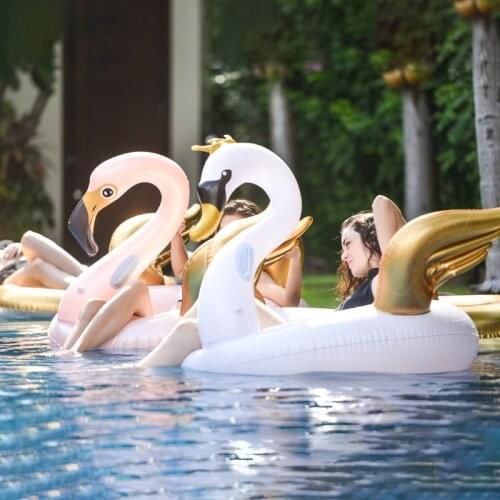 2 Colors Giant Inflatable Swimming Circle Inflatable Float Swan Swimming Ring with Gold Wings Adult Kids Water Party Toy Piscina