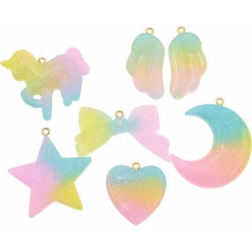 5 Pcs Flat Back Glitter Unicorn Charms Resin Pendant DIY Necklace Bracelet Set