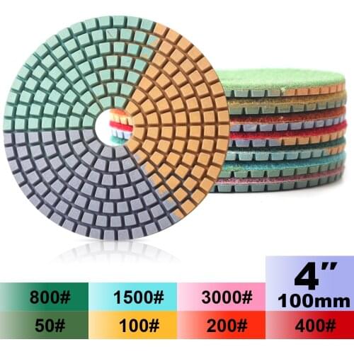7pcs/set 3 colors with 3.0mm thickness 4 inch diamond 100mm wet polishing pads for granite,marble and engineered stone