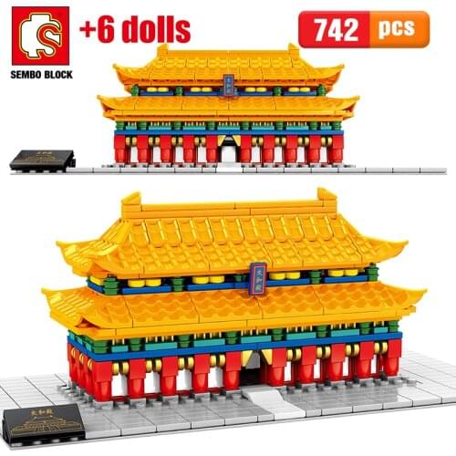 SEMBO 742PCS Traditional Chinese Architecture Ancient Palaces Model Building Blocks City Figures Bricks DIY Toys for Children