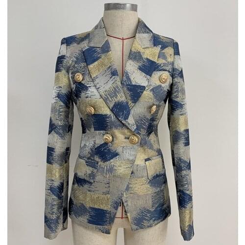 America New Europe and women suit classic metal lion buckle gold thread jacquard cultivate morality suit small jacket