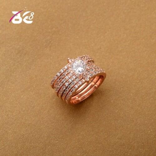 Be 8 New Inlaid CZ Stone Classic Rings Fashion One Stacking Ring Set Including 6Pcs Round Rings Women Jewelry R130