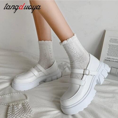 White Mary Jane Shoes Harakuju Lolita JK Student Sweet Girls Mary Jane Shoes Japanese High Heels Round Toe Platform Shoes Pumps