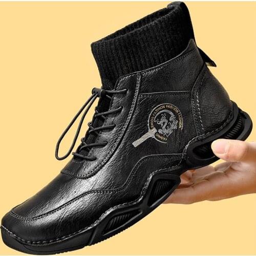 2020 Winter New Large Size Mens Handmade Leather Boots Fashion Outdoor Non-slip Motorcycle Boots Comfortable Soft Flat Boots46