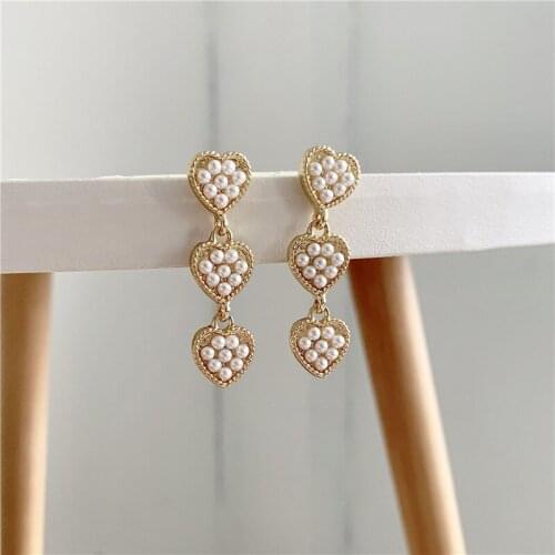 Long Chain Simulated-pearls Hearts Non Piercing Earring Geometric Love Clip on Earrings Cheap Jewelry