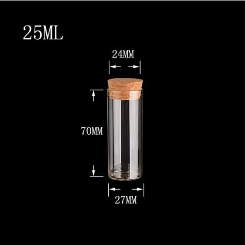 25 ml 27x70x24 mm Clear Transparent Glass Bottles With Cork Stoppers Empty Tube Vials Containers Gifts Jars 50pcs