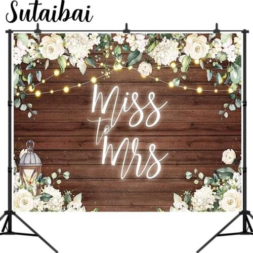 Miss To Mrs Backdrop for Bridal Shower Rustic White Floral Brown Wood Flower Wooden Wall Wedding Decoration