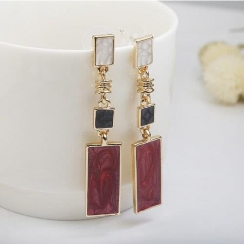 FSUNION New Fashion Square Design Drop Earrings Red White Black Color Long Geometric Earrings Wedding 2019 Birthday Gifts