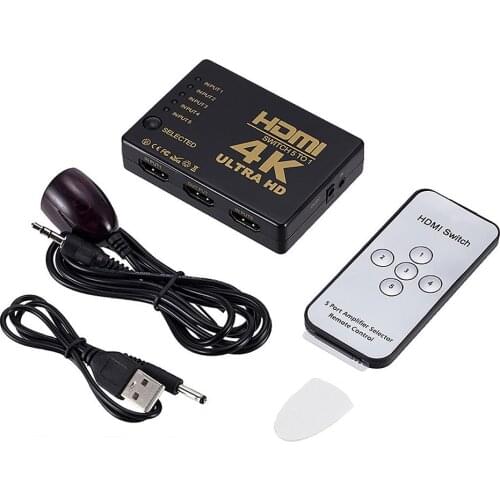 HD 4K HDMI Splitter 1x5 Port 3D 4K*2K Video HDMI Switch Switcher HDMI 1 Input 5 Output HUB with IR Remote