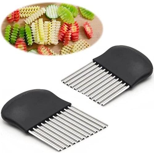 Potato Crinkle Cutter Stainless Steel Crinkle Cutting Tool Gadget Kitchen Accessories Potato Vegetable Cutter Slicer Chopper