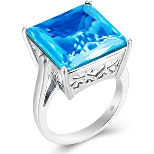 SDOOU 925 Sterling Silver Ring Square Gemstone Blue Topaz Big Rings For Women Classic Fashion Jewelry Engagement Party Accessory