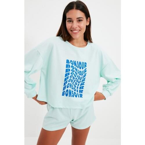 Trendyol Slogan Printed Knitted Pajamas Set THMAW22PT0048