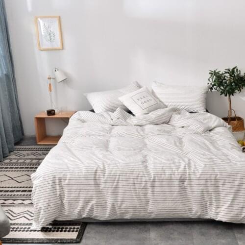 White Stripes 100% cotton Wash cotton3pcs duvet cover sets( 2pcs pillowcase+1Pcs duvet cover )/soft bedding sets Japanese Style