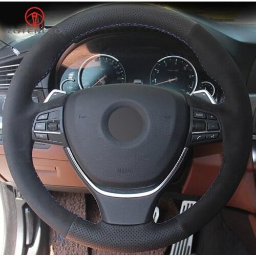LQTENLEO Black Leather Suede Car Steering Wheel Cover for BMW 6 Series 640i 650i F12 F13 F06 7 Series 730Li 740Li 750Li F01 F02