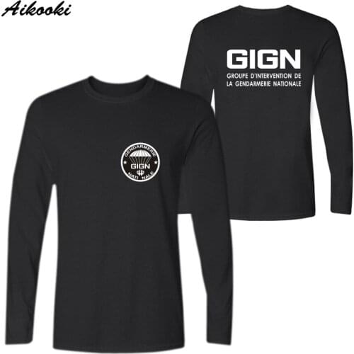 Fashion GIGN Gendarmerie Mens Long Sleeve T-Shirt Spring And Autumn Tops Funny TShirt Man Long Sleeve Mens Leisure T-Shirt