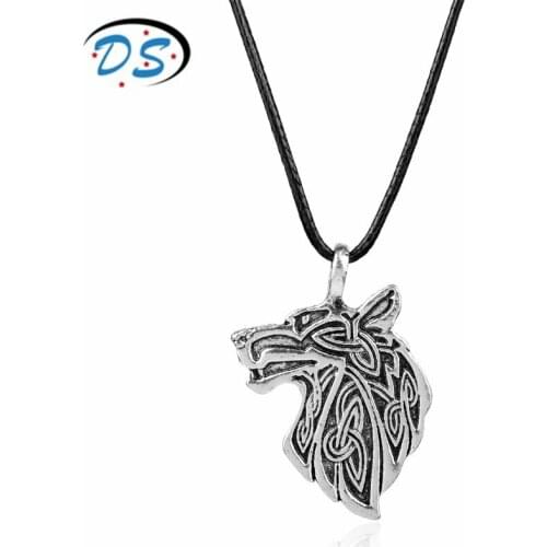 Viking Necklace Fenrir Animal Wolf Head Pendants Necklace Leather Rope Chain Colar Cosplay Jewelry for Man Boys