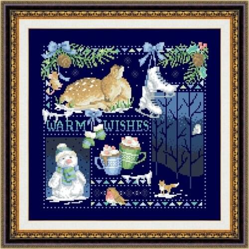 Christmas reindeer cross stitch kit winter snow package 14ct 11ct deep blue cotton thread embroidery DIY handmade needlework