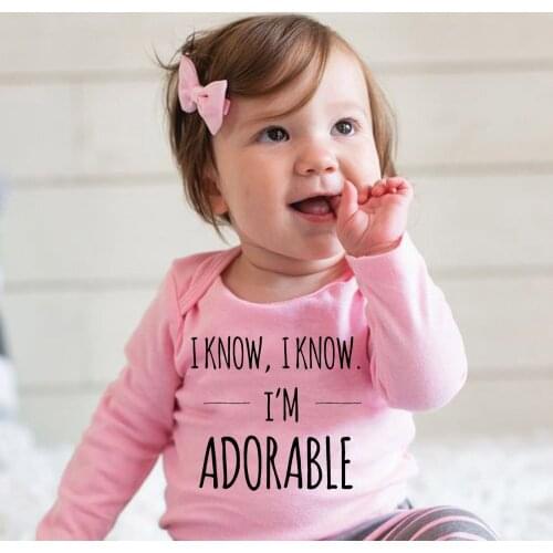 Autumn Infant Newborn Baby Girl Boy Letters Romper Casual Gray Jumpsuit Long Sleeve I'm Adorable Cute Print Outfit Clothes