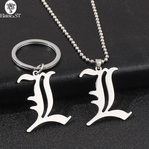 Wholesale DEATH NOTE Stainless Steel Necklace L Letter Pendant Keychain Movie Protagonist Peripheral Yagami Light