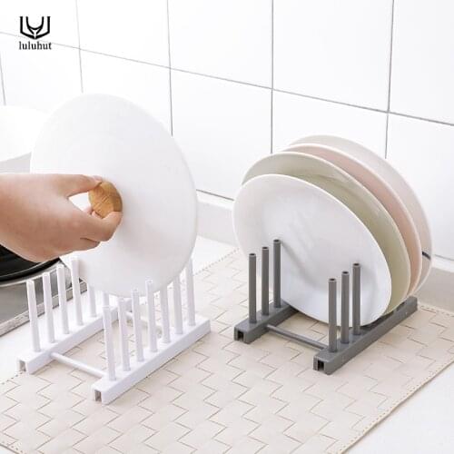Luluhut plastic dish rack 6 grids dish holder kitchen supplies lid sponge towel storage holders & rack plate drainer stand